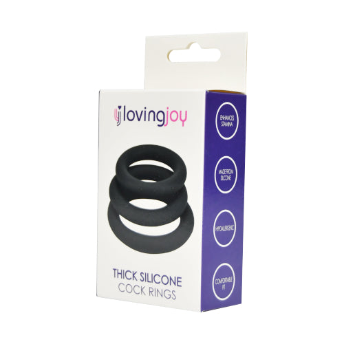 Loving Joy Thick Silicone Cock Rings 3 Pack Grey - Allure Adornments