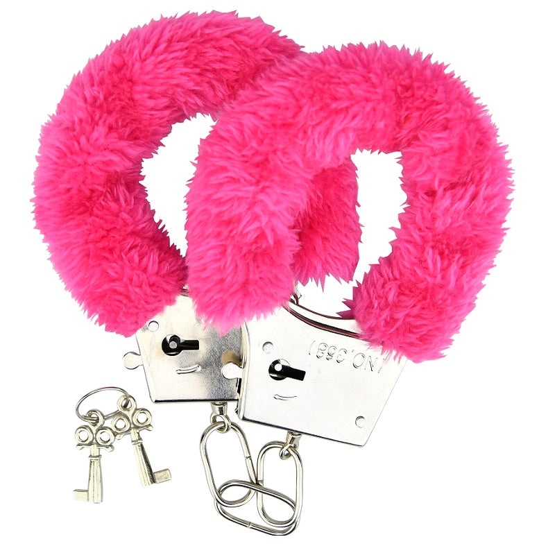 Loving Joy Furry Handcuffs Pink - Allure Adornments