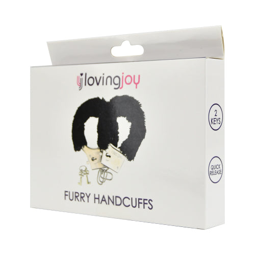 Loving Joy Furry Handcuffs Black - Allure Adornments