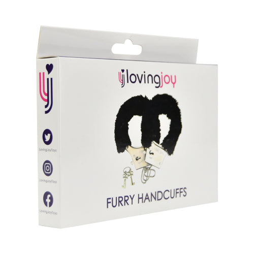 Loving Joy Furry Handcuffs Black - Allure Adornments