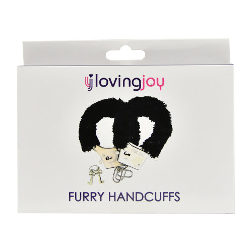 Loving Joy Furry Handcuffs Black - Allure Adornments