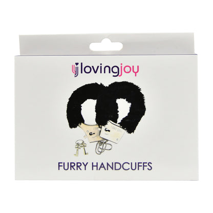 Loving Joy Furry Handcuffs Black - Allure Adornments