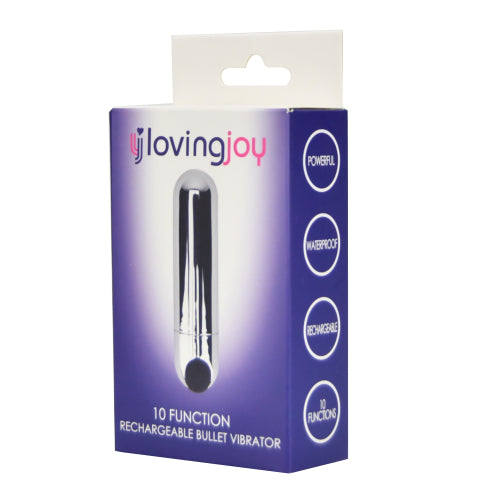 Loving Joy 10 Function Rechargeable Bullet Vibrator Silver - Allure Adornments