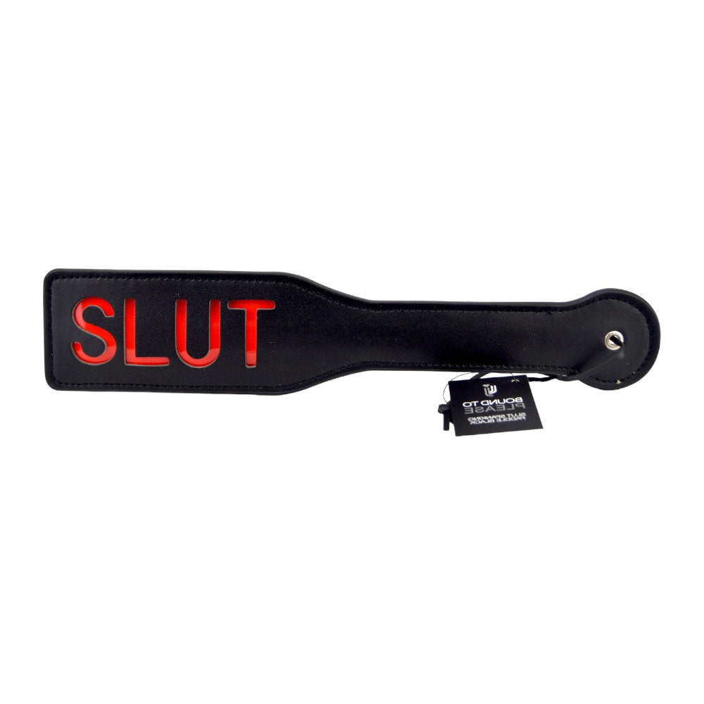 Bound to Please SLUT Spanking Paddle Black - Allure Adornments