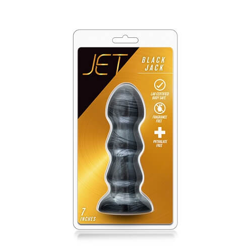 Jet Black Jack Large Ribbed Butt Plug 7 inches - Allure Adornments