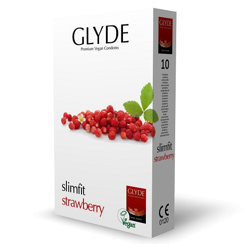 Glyde Ultra Slimfit Strawberry Flavour Vegan Condoms 10 Pack - Allure Adornments