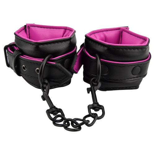 Bound to Please Pink &amp; Black Ankle Cuffs - Allure Adornments