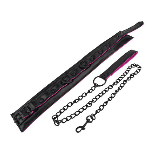 Bound to Please Pink &amp; Black Bondage Collar &amp; Leash - Allure Adornments