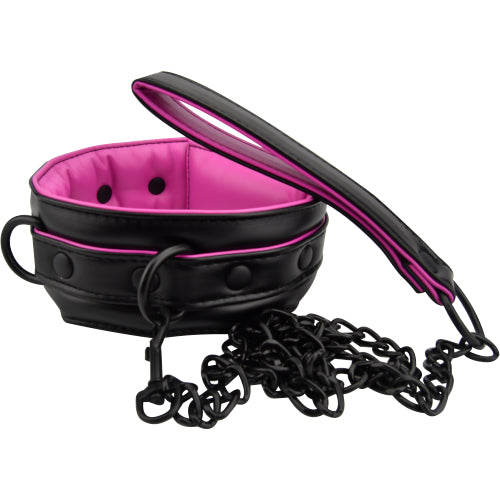 Bound to Please Pink &amp; Black Bondage Collar &amp; Leash