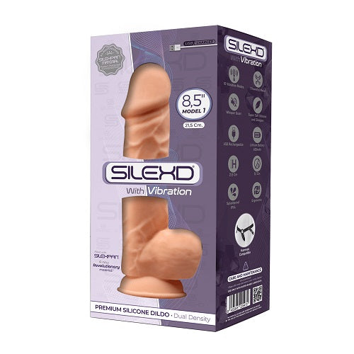 SilexD 8.5 inch Realistic Vibrating Silicone Dual Density Girthy Dildo with Suction Cup with Balls - Allure Adornments