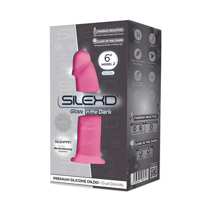 SilexD 6 inch Glow in the Dark Realistic Silicone Dual Density Dildo with Suction Cup Pink - Allure Adornments