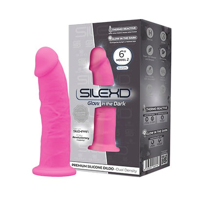 SilexD 6 inch Glow in the Dark Realistic Silicone Dual Density Dildo with Suction Cup Pink - Allure Adornments