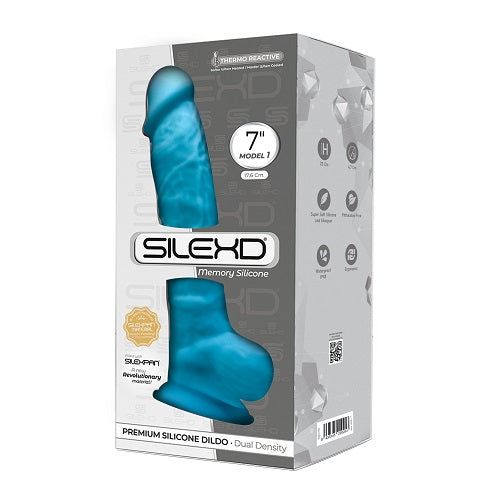 SilexD 7 inch Realistic Silicone Dual Density Dildo with Suction Cup and Balls Blue - Allure Adornments