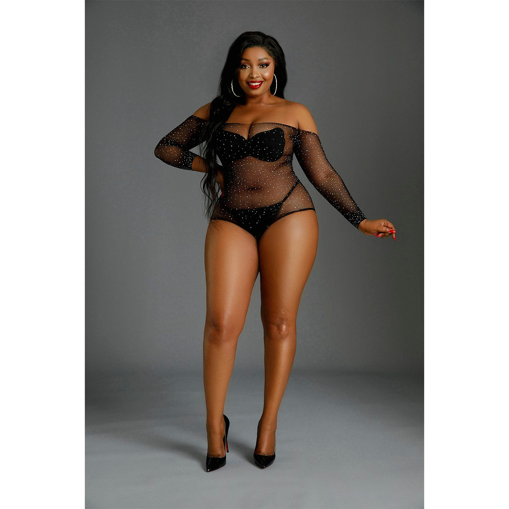 Moonlight Black Off the Shoulder Sparkle Body Plus Size - Allure Adornments